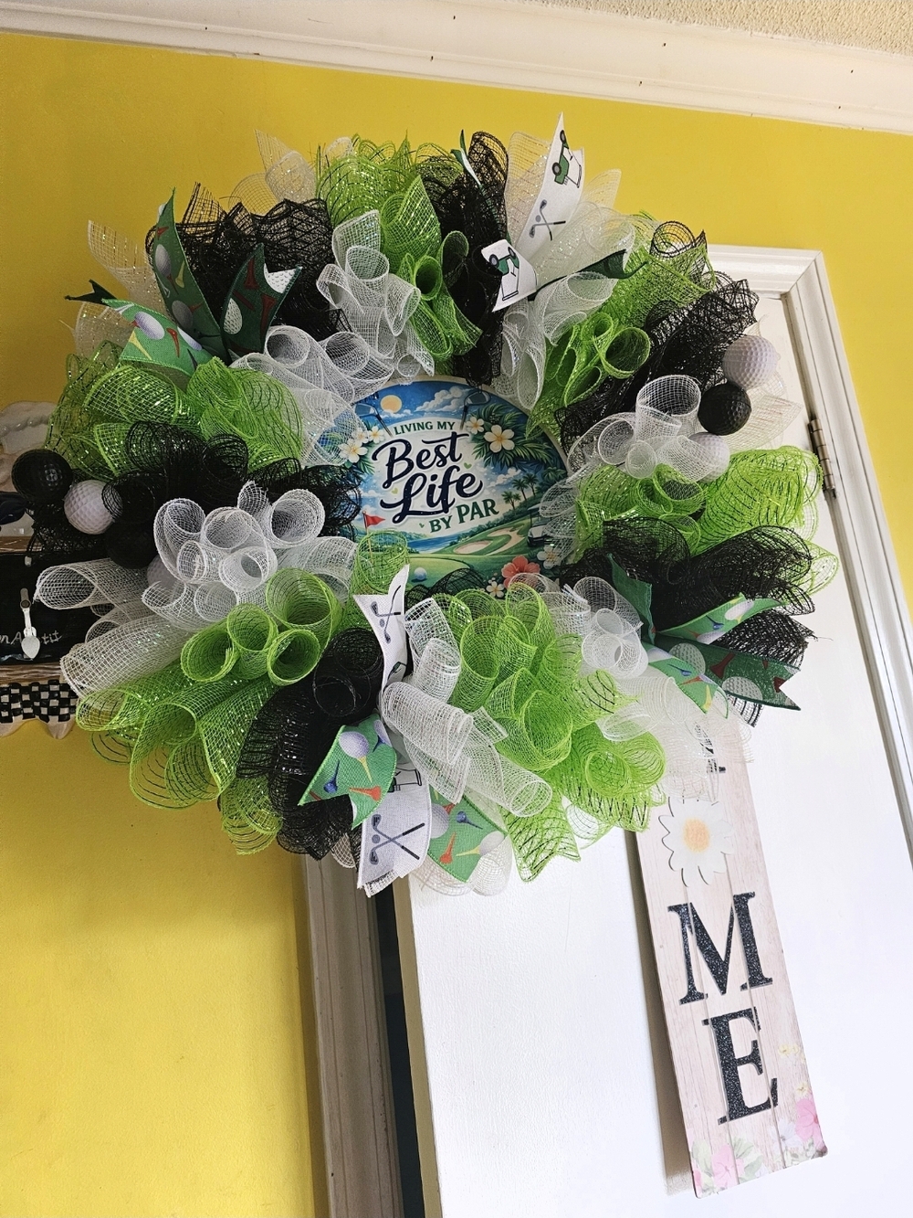 Living My Best Life Green, White & Black Holiday Wreath